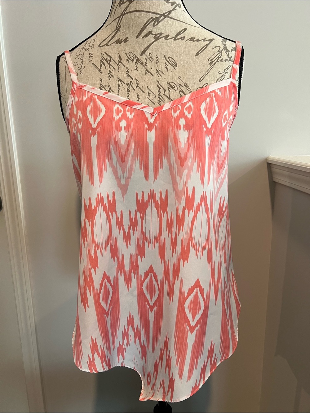 INC International Concepts Coral and White Ikat Print Camisole